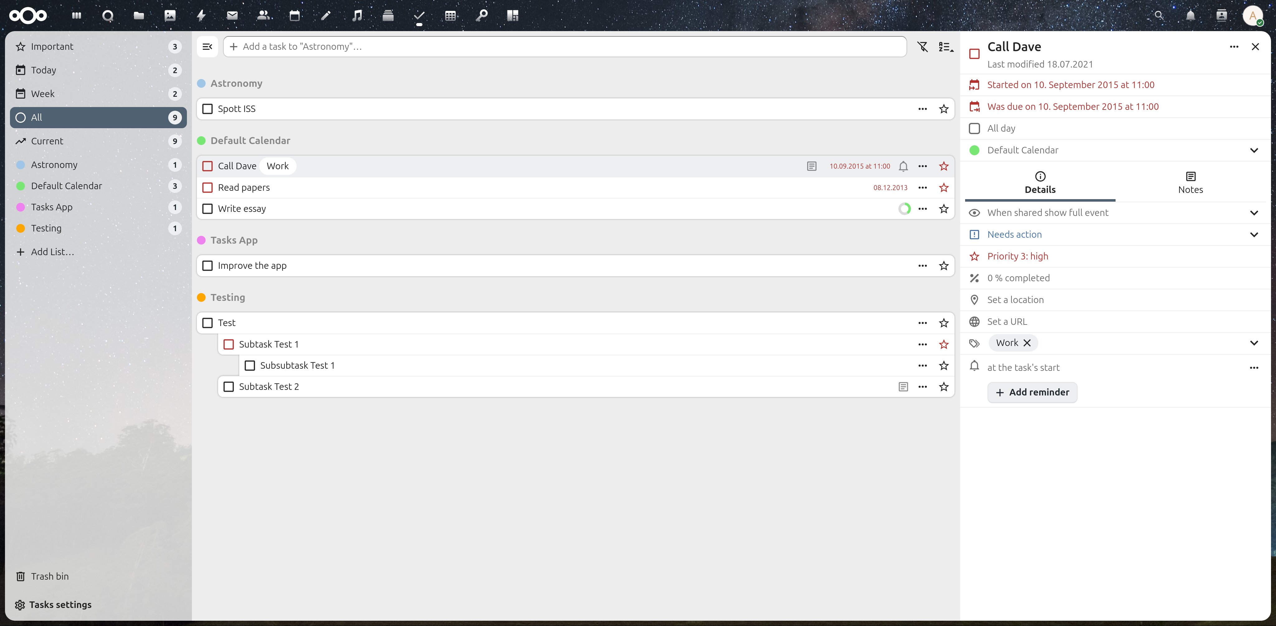 Nextcloud Tasks  - Tâches